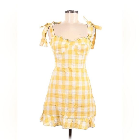 Reformation Dresses & Skirts - Reformation Desiree Linen Dress in Dandelion Check Yellow 6